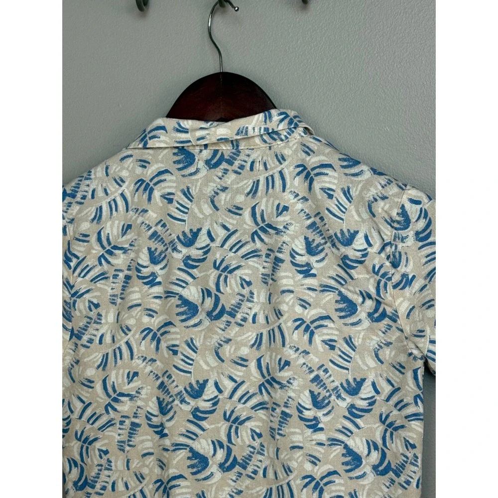 Ben Sherman Button‎ Down Boys 7 Blue Linen Blend Tropical Leaf Print Shirt